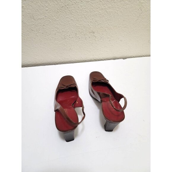 Ralph Lauren Brown Leather Slingback Pump Heels With Bow Detail Size 5.5B - Picture 4 of 10